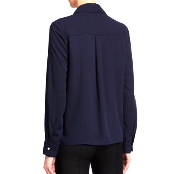 S NANETTE NANETTE LEPORE Pleated Hidden-Button Long-Sleeve Shirt Navy Blue - Picture 11 of 11